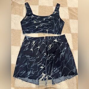 Fashion Nova Denim Crop Top Mini Skirt Set